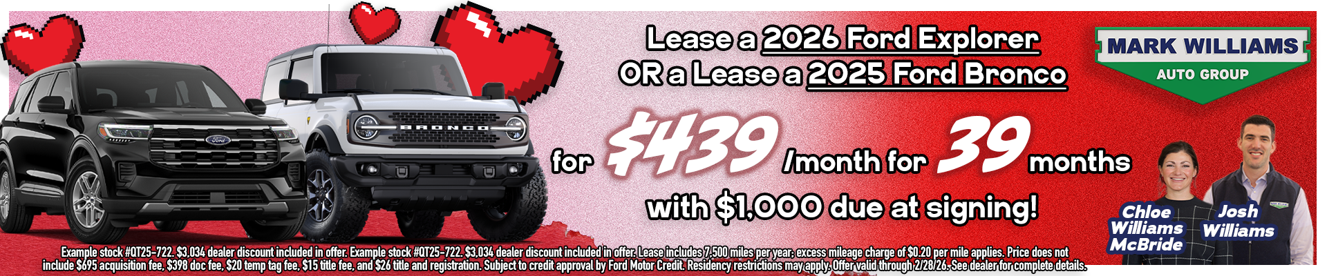 Lease a 2026 Ford Explorer or 2025 Ford Bronco