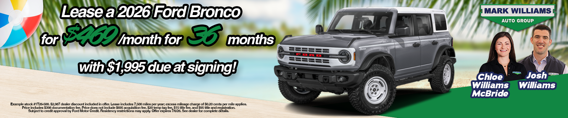 Lease a 2026 Ford Bronco for $469/month for 36 months