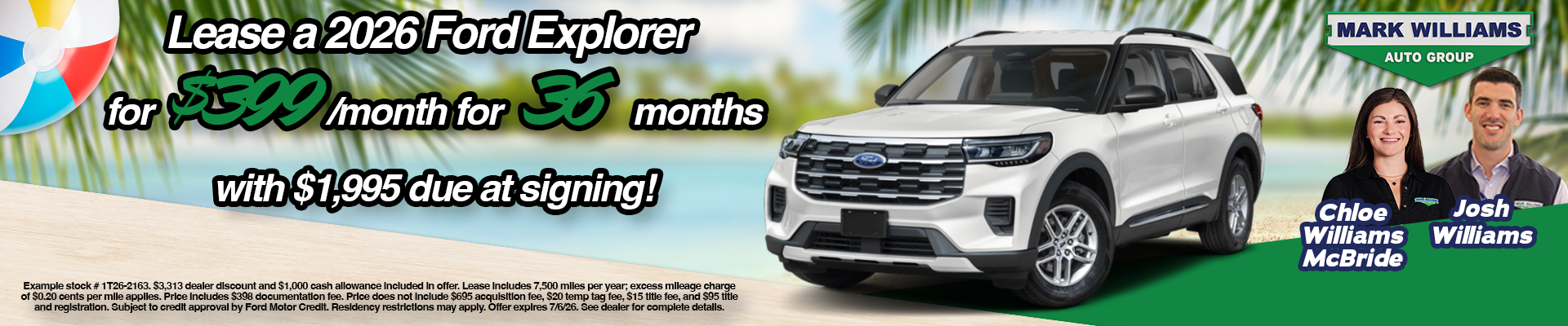 Lease a 2026 Ford Explorer for $399/month for 36 months